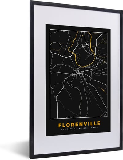 Fotolijst incl. Poster - Florenville - Kaart - Plattegrond - Gold - Stadskaart - 40x60 cm - Posterlijst