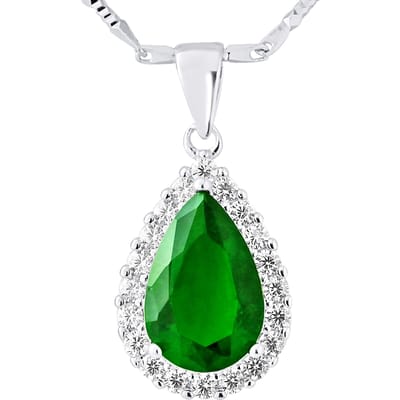 Ketting "smaragdgroene kleur" Crystal peer en zirkoniumoxiden zilver 925 - paleis