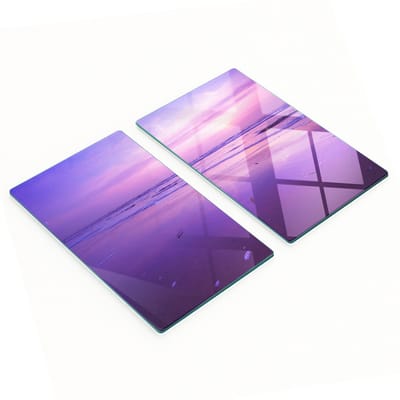 Elegante glazen snijplanken, 2 stuks, zonsondergang boven de zee, 2x30x52 cm