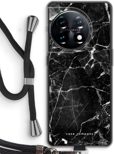 Case Company® - Hoesje met koord geschikt voor OnePlus 11 hoesje met Koord - Zwart Marmer - Telefoonhoesje met Zwart Koord - Bescherming aan alle Kanten en Over de Schermrand