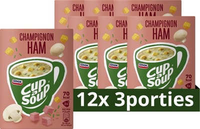 Unox Cup-a-Soup - Champignon Ham - met malse hamblokjes en knapperige croutons - 12 x 3 x 175 ml