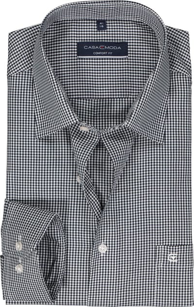 CASA MODA comfort fit overhemd - twill - zwart met wit geruit - Strijkvriendelijk - Boordmaat: 40