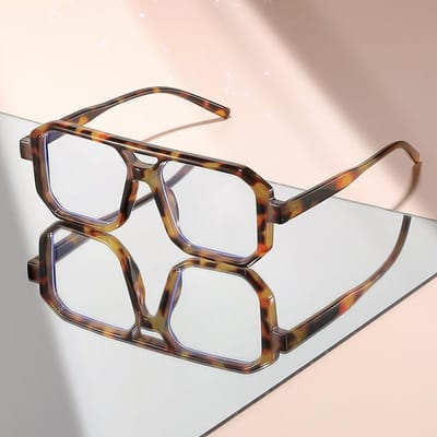 Lunettes de vue style vintage à double pont, monture carrée, verres plats, pour le voyage, les fêtes, le port quotidien, la décoration de prise de vue et anti-lumière bleue gray