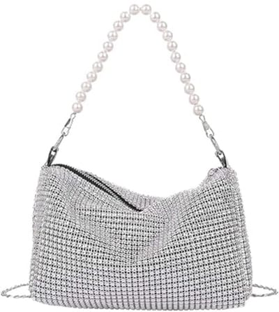 Women's Glitter Bag Shoulder Bag Silver Clutch Bag with Removable Chain Small Bag for Evening Prom Wedding Party Banquet