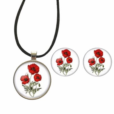 2-Delig-Ketting-Clip Oorbellen-Papaver-Rhoeas- Charme Bijoux