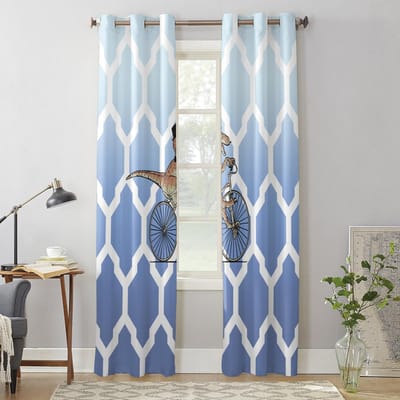 Slaapkamer Keukengordijn Marokkaanse Textuur Dinosaurus Blauw Verloop Raamgordijnen Gordijnen voor Woonkamer Decoratieve Artikelen 135W x 92H(cm) x1