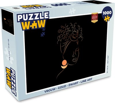 Puzzel Vrouw - Goud - Zwart - Line art - Legpuzzel - Puzzel 1000 stukjes volwassenen