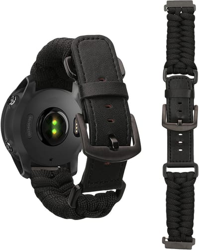 kwmobile Vervangingsarmband gevlochten voor Garmin Forerunner 55 / 158 / 245 / 245 Music / 645 armband - Fitness tracker sportarmband van PU-leer met horlogesluiting - zwart