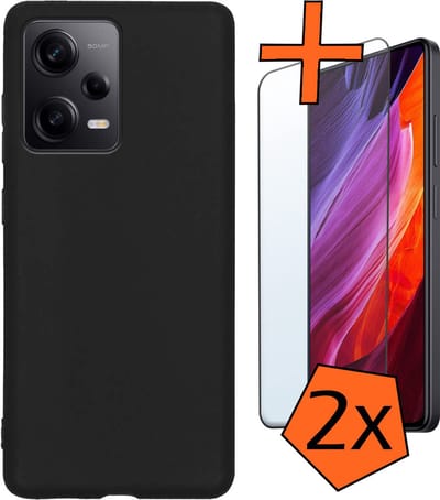 Hoes - Met 2x Screenprotector - Geschikt voor Xiaomi Redmi Note 12 Pro - Sterk & Shockproof - Back Cover - Siliconen Case - Telefoon Hoes - Zwart