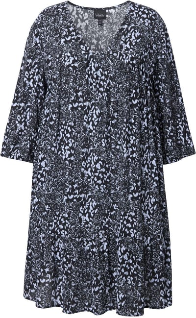 Ulla Popken - Dames - Jurk volantzoom A-lijn V-hals 3/4-mouwen - Marine - Maat 46+