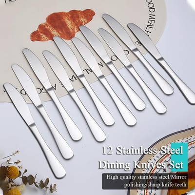 Dailygoods- Tafelmes 12-delig - Roestvrijstalen Steakmessen - Vaatwasserbestendig - Botermessen - Klassiek Ontwerp - Hoogglans Gepolijst - Steakmes