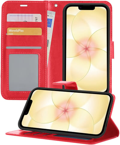 Hoesje - Met Pasjeshouder - Geschikt voor Apple iPhone 17e - Luxe Bookcase Portemonee - Flip Case - Kunstleer Book Case - Flipcase - Book Cover - Walletcase - Portemonneehoes - Telefoonhoesjes - Rood