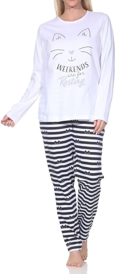 Normann dames pyjama met lange mouwen in kattenlook – ook in grote maten