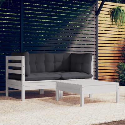 vidaXL - 3-delige - Loungeset - met - antracietkleurige - kussens - grenenhout