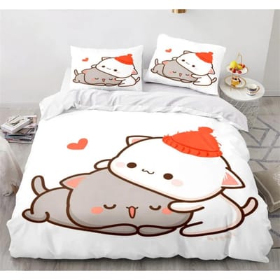 Perzik Kat Beddengoed Dekbedovertrek Set 3 Stuks Beddengoed Set Goma Schattige Katten Dekbedovertrek Infantil Beddengoed Eenpersoons Tweepersoons Queensize Kingsize EU single(135x200cm)