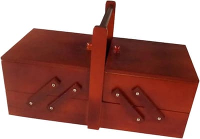 Naaidoos Hout - Opvouwbare mand - Naaispullen Organiseren - Twee Lagen Vakken - 24 x 13.5 cm - Natuurlijk