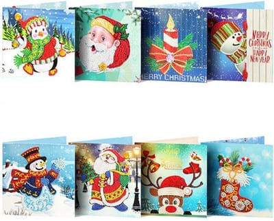 Kerstkaarten diamond painting 15x15 - 8 kerstkaarten met enveloppen - Complete set - Diamond painting en accessoires - kerst knutselen - kerstkaarten maken - Wenskaarten - Nieuwjaarskaarten - Diamong painting accessoires