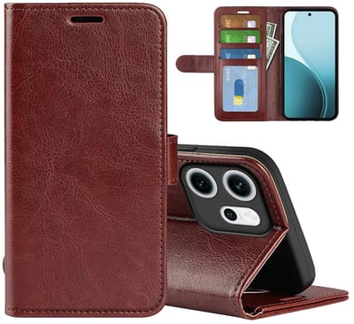 MobyDefend Hoesje - Geschikt voor Oppo Reno14 F / Oppo Reno14 FS - Wallet Book Case (Sluiting Achterkant) - Bruin