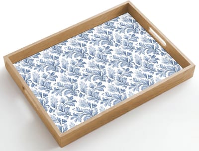 Dienblad hout 50x35 cm - Schootdienblad - Bladeren - Blauw - Patroon - Borrelplank rechthoek - Plateau dienbladen
