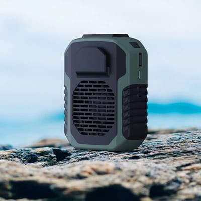 Outdoor 4-in-1 functie USB tailleventilator Riemventilator Clip-on persoonlijke ketting Koel werkkleding ventilator, 3 snelheden, sterke luchtstroom (Groen)