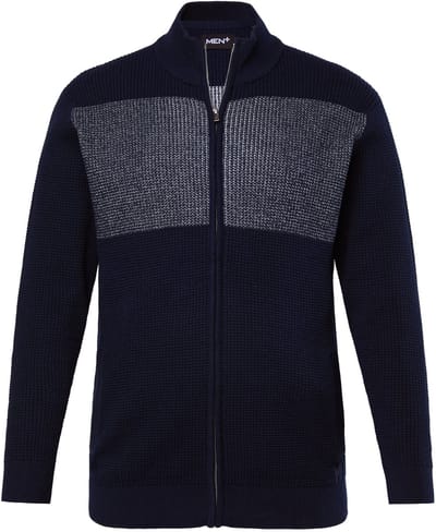 Men Plus - Heren - Gebreide jas opstaande kraag rits - Navy blauw - Maat L