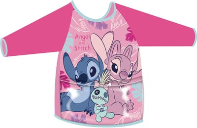 Kliederschort Angel en Stitch PVC schort met mouwen en zak.