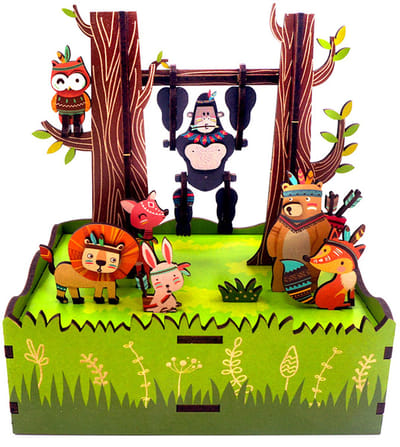 Tonecheer Jungle Games Bouwpakket - Modelbouw - 10,3 x 10,5 x 15,5 cm - Speeldoos - 3D Puzzel - DIY Muziekdoos Pakket - Modelbouwpakketten - Knutselen voor Volwassenen - Knutselpakket