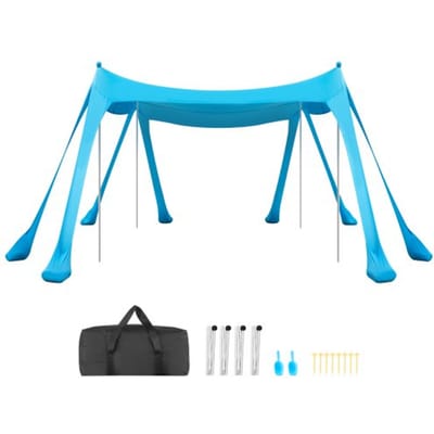 VEVOR strandtent met zonbescherming (UPF 50+) 3 x 3 x 2 m, strandtent met zandzakken, steunpalen, zandschepjes en draagtas, draagbare zonnescherm voor gezinsuitjes, kamperen, vissen, blauw