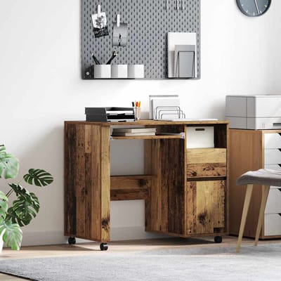 vidaXL - Bureau - met - Wielen - Oud - Hout - Bewerkt - hout - 91 - x - 50 - x - 77 - cm