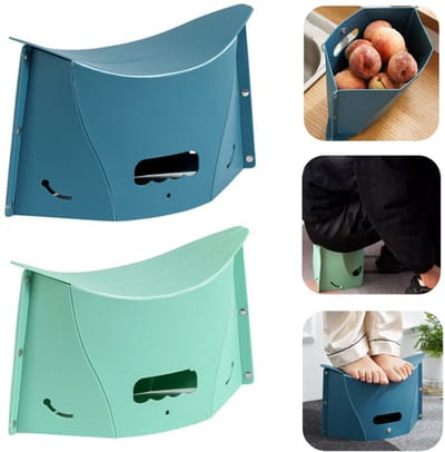 2 stuks Opvouwbare krukjes - Reis voetenbankje - Visstoeltje - Draagbaar handmand - Buitenkrukje - Met handvat - Volwassenen en kinderen - Gewicht van 100 kg dragen - Voor kamperen, reizen, winkelen, kantoor, vissen (groen, blauw - 36*22 cm)