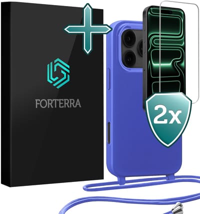 Hoesje Geschikt voor iPhone 17 Pro Case Siliconen Hoes Met Koord Met 2x Screenprotector - Hoes Geschikt voor iPhone 17 Pro Met Telefoonkoord Hoesje Backcover - Felblauw