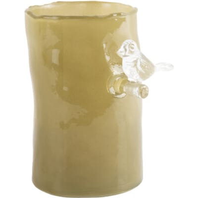 Present Time Vaas Bird On Branch - Legergroen - 9.5x9.5x15cm - Glas - Scandinavisch - Bloemenvaas - Woondecoratie - Decoratieve vaas voor woonkamer of slaapkamer