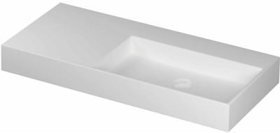 INK United Wastafel Porselein Rechts Zonder Kraangat incl. Porseleinen Click Plug en Verborgen Overloop Systeem - 1000x450x110 mm - Mat Wit