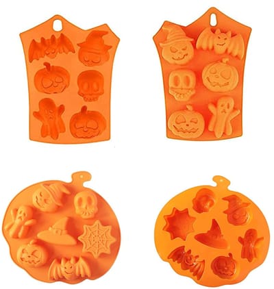 Dailygoods- Siliconen Bakvorm - 2 Stuks Halloween - Pompoen/Vleermuis/Schedel - Voor Chocolade/Pudding/IJsblokjes - Vaatwasmachinebestendig - Voedingskwaliteit Silicagel