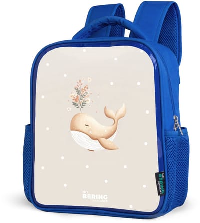 NoBoringSuitcases.com® - Rugzak blauw - Schooltas jongens - Beige walvis in bloemenzee - Kinder rugtas jongen - Boekentas kind - Kinderrugzak voor school - Schoolrugzak