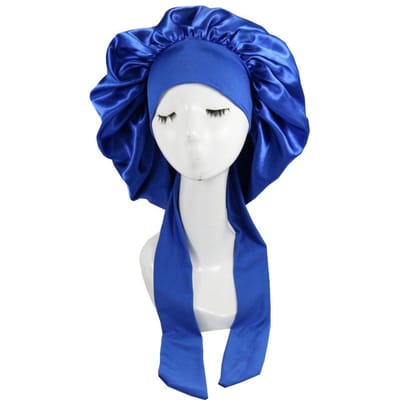Dames satijnen effen slaapmuts, nachtmuts, haarverzorgingsmuts, nachtkapje voor dames en heren, unisex muts, muts de nacht, douchemuts. blue