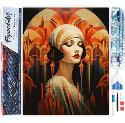 Figured'Art Diamond Painting set Volwassenen 40x50 cm Art Deco Vrouw - 5D DIY Art full drill vierkante diamant - Opgerold canvas