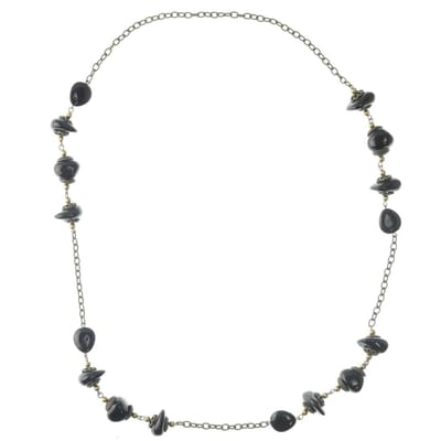 Behave Ketting oud goud kleur met kralen zwart 90 cm