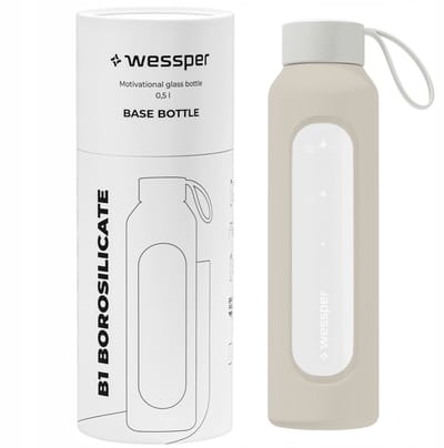 Glazen Motivatiefles 500ml – Duurzame Waterfles in Ecru