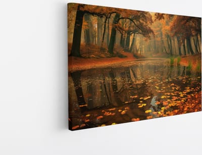 Saammp Canvas Schilderij - Herfst - Rivier - Landschap - Natuur - 45x30 - Foto op canvas - Wanddecoratie - Muurdecoratie Woonkamer - Slaapkamer decoratie - Canvas Print