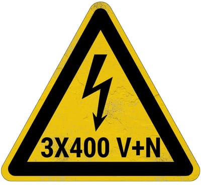 3x400 V+N volt elektrische spanning waarschuwingsbord | Sign Again materiaal | 20 cm