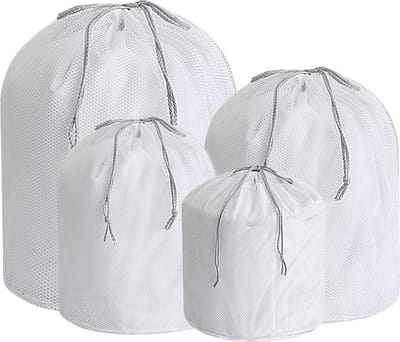 Waszakken - 4-pack waszakken met rits - Mesh waszakken voor wasmachines - Fijne mesh en grote mesh herbruikbare waszakken - voor delicate shirts, sokken, ondergoed, bh's, lingerie, babykleding - 70g grof gaas - zakken met trekkoord