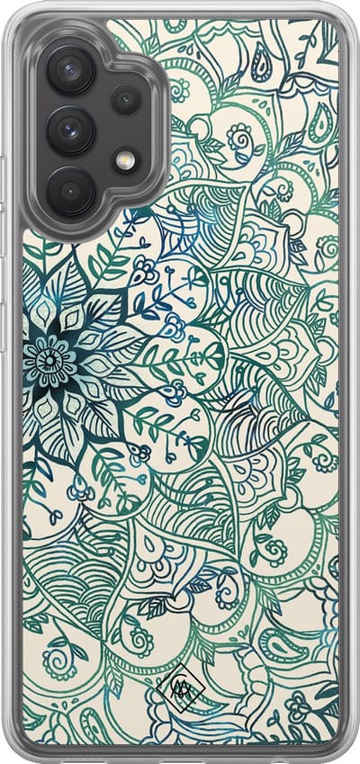 Casimoda® hoesje - Geschikt voor Samsung Galaxy A32 4G - Mandala Blauw - 2-in-1 case - Schokbestendig - Geometrisch patroon - Verhoogde randen - Blauw, Transparant