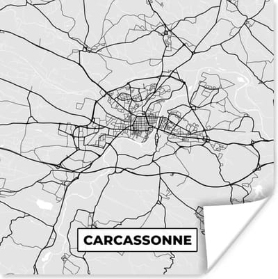 Poster Frankrijk - Carcassonne - Stadskaart - Plattegrond - Kaart - 100x100 cm XXL