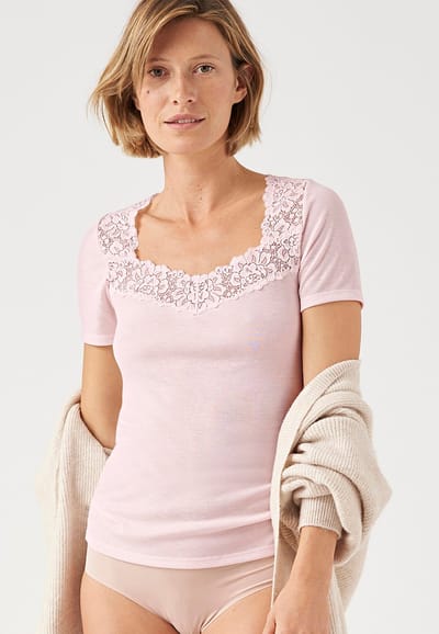 Damart - T-shirt met korte mouwen zijdezacht Thermolactyl - Dames - Roze - 34-36 (XS)