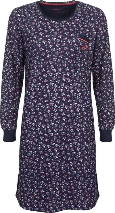 Tenderness Dames Nachthemd - Lange Mouwen - Katoen - Blauw - Maat S