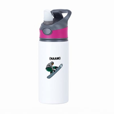 Hacebo® - Snowboard met eigen naam waterfles met rietje roze - Snowboarden - Snowboarders - Wintersport - water fles - 650ML