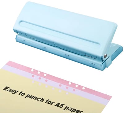 Verstelbare 6-gaats metalen perforator voor dagplanner en agenda - precisiematen, roestvrijstaal, A5 compatibel