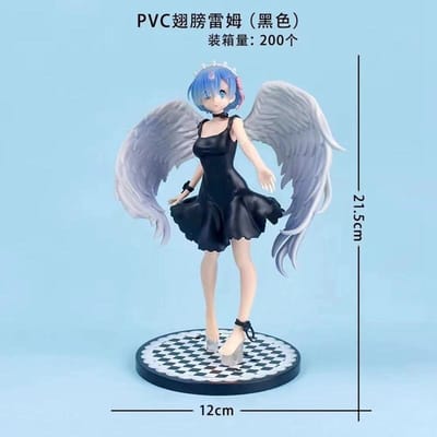 21CM Ghost Angel Rem Anime Figuur Re:Leven In Een Andere Wereld Vanaf Nul Jurk Vleugels Staand Model Speelgoed PVC Collectie Ornamenten No box zwart