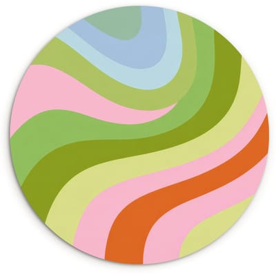 WallCircle® Wandcirkel 120x120 cm - Muurcirkel Lijnen - Pasteltinten - Golvend - Muurdecoratie woonkamer - Wanddecoratie slaapkamer - Kamer decoratie accessoires - Ronde schilderijen XXL